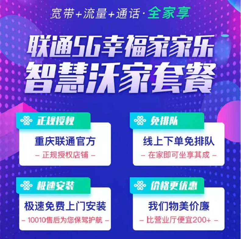 2022重庆联通宽带套餐资费,重庆300M500M光纤续费新装联通WIFI宽带快速办理安装